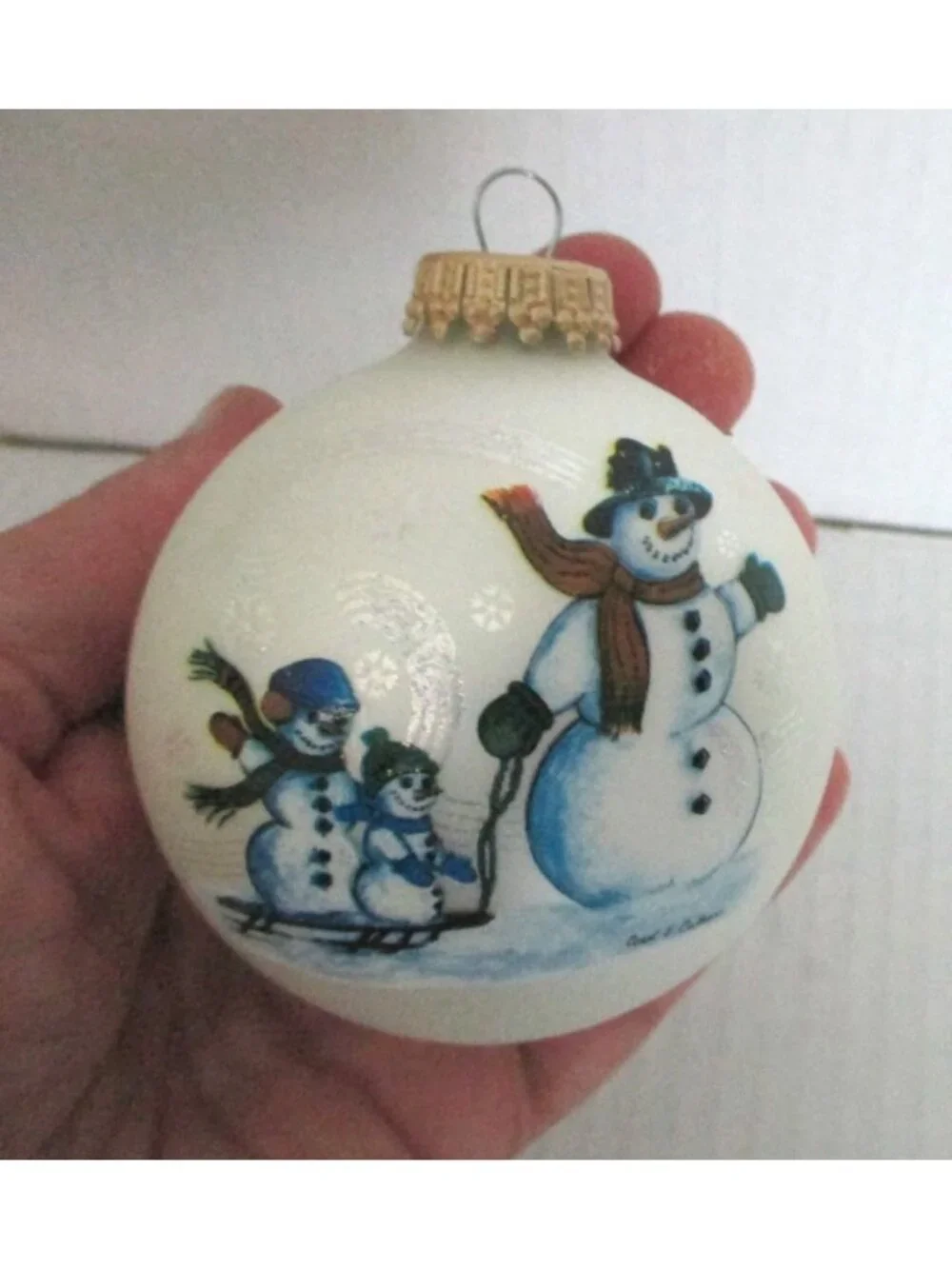 Set Of 4 Vintage Snowman Glass Christmas Ornaments By Carol E. Culhane